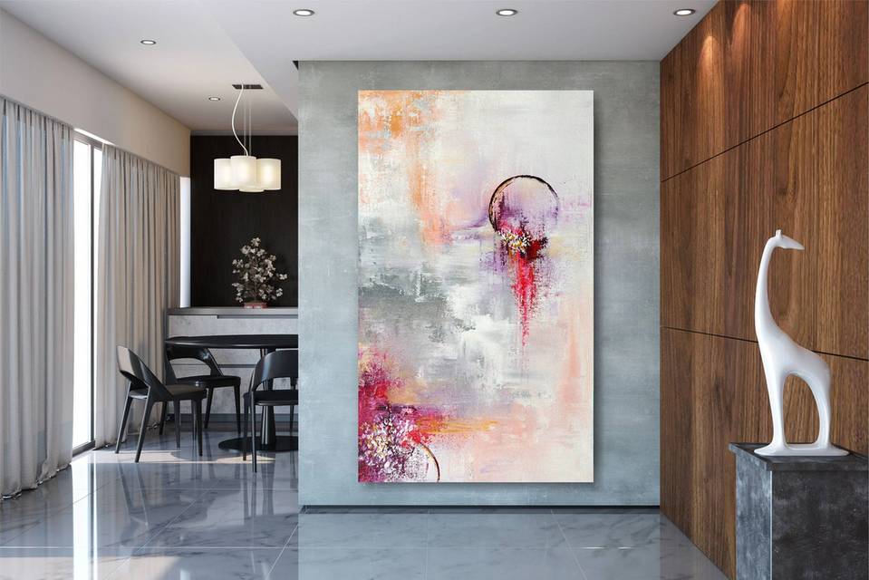 White Original Contemporary Room Red Abstract Canvas Artwork L3P6M